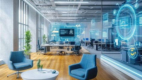 Digital vernetztes Büro mit intelligenter Steuerung von Gebäudetechnik und Arbeitsumgebung