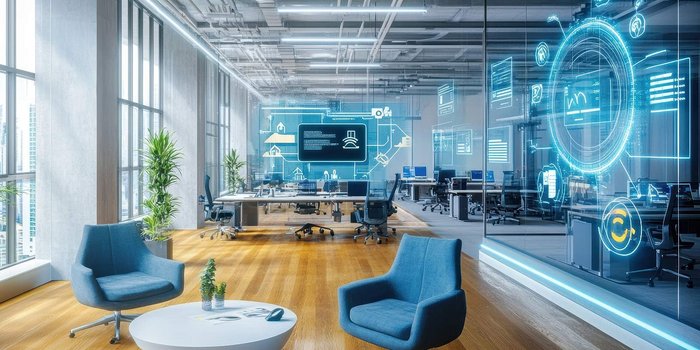 Digital vernetztes Büro mit intelligenter Steuerung von Gebäudetechnik und Arbeitsumgebung